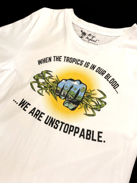 "Tropics Unstoppable" Unisex T-Shirt (White)