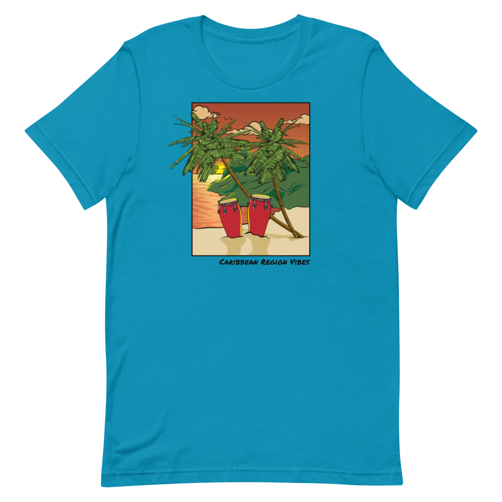 "Drums and Beach Vibes" Unisex T-Shirt (Aqua)